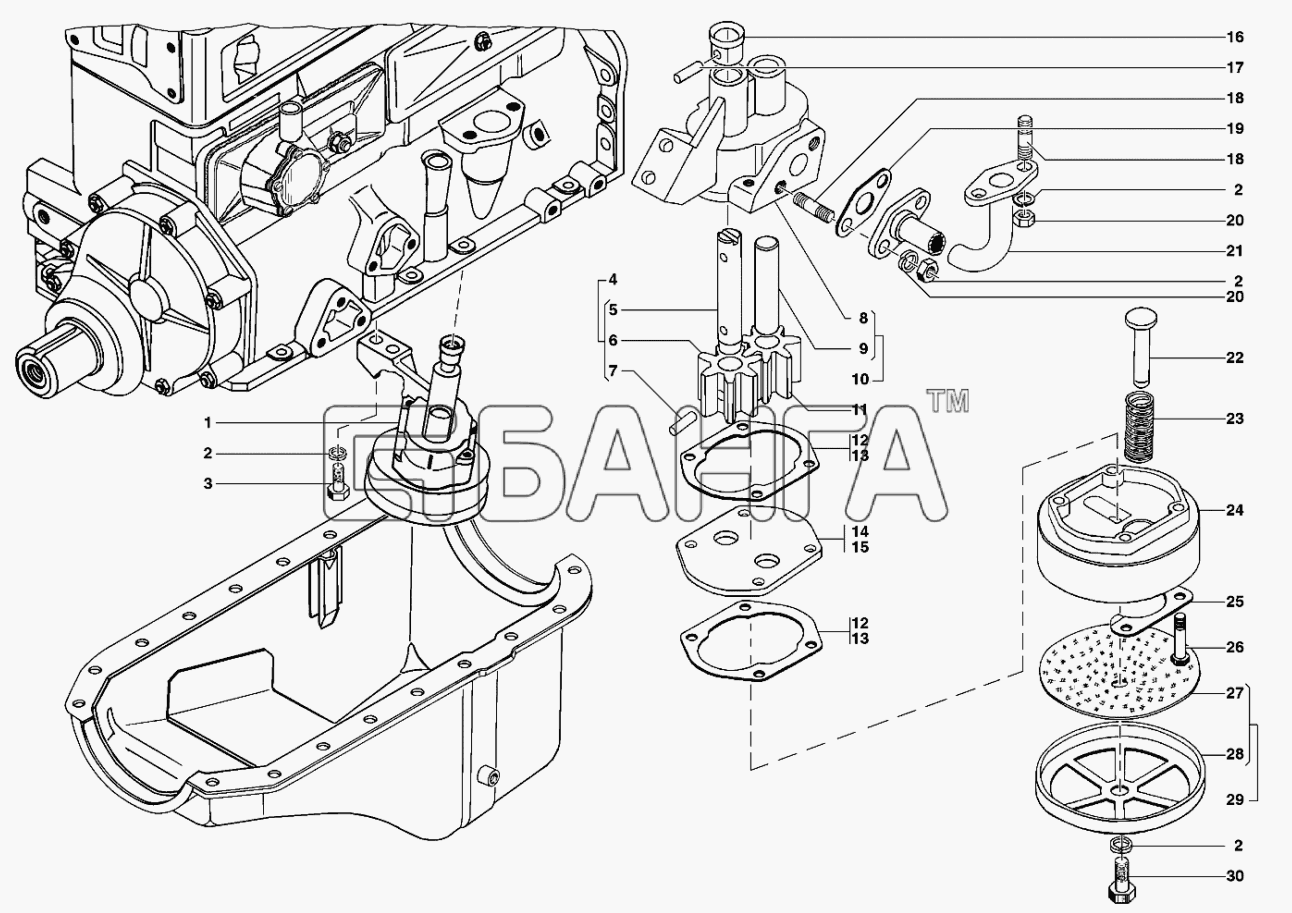 УАЗ УАЗ-31519 Схема Маслоприемник и масляный насос-61 banga.ua